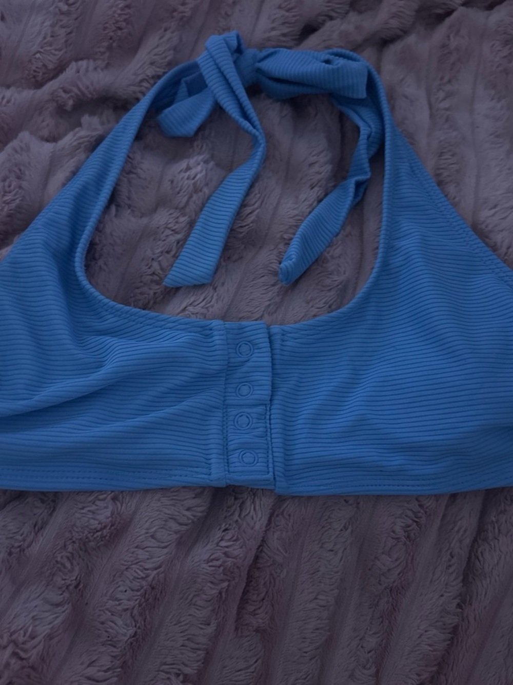 No Boundaries Blue Ribbed Halter Bikini Top